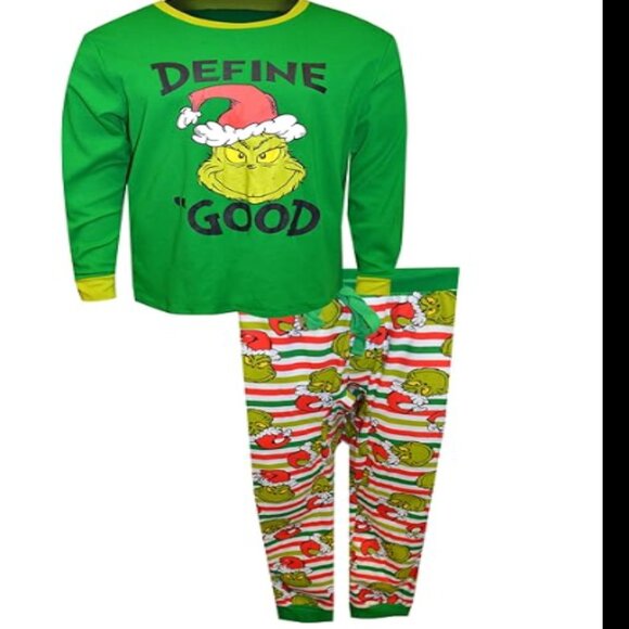 Dr. Seuss Define Good Grinch 2 Piece Pajamas Adult Men’s Size Medium Xmas NEW - Picture 1 of 8